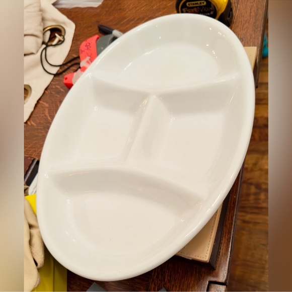 14”x10” White Oval Divided Serving Platter hors d'oeuvres Tray Appetizer Dish - Picture 2 of 5